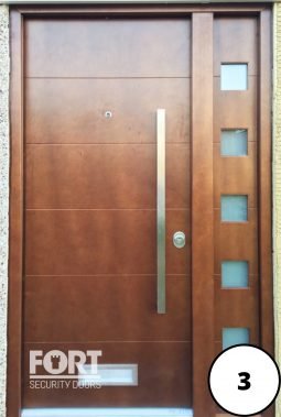 0003 Fort Security Contemporary Front Door With Okume Wood Finish And 1 Glazed Side Panel 2