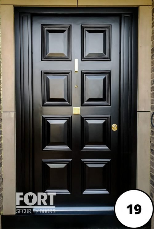 0019 Black Satin Unique Fort Security Door With 8 Panel Design