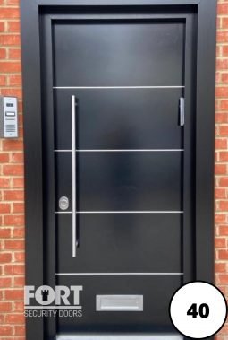 0040 Modern Grey Black Fort Security Door With Horizontal Lines