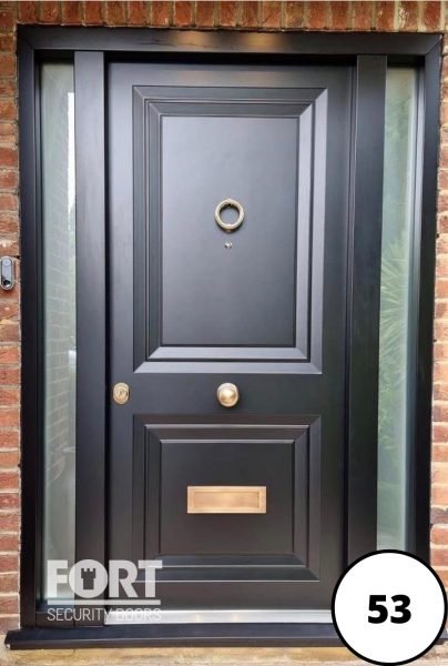 0053 Single Black Door With Two Side Glass Panels