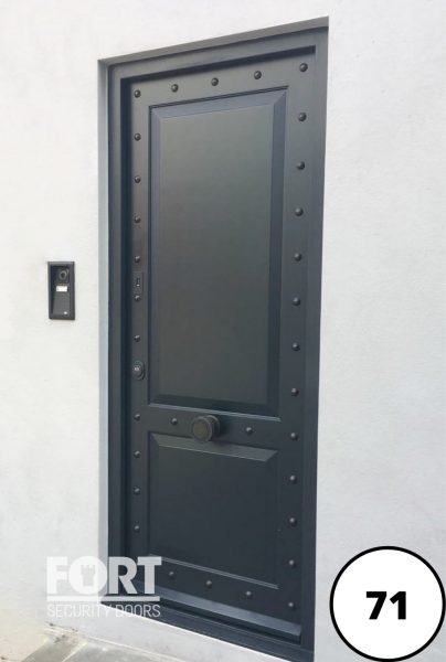 0071 Black Fort Security Door With Rivets And A Finger Print Scanner