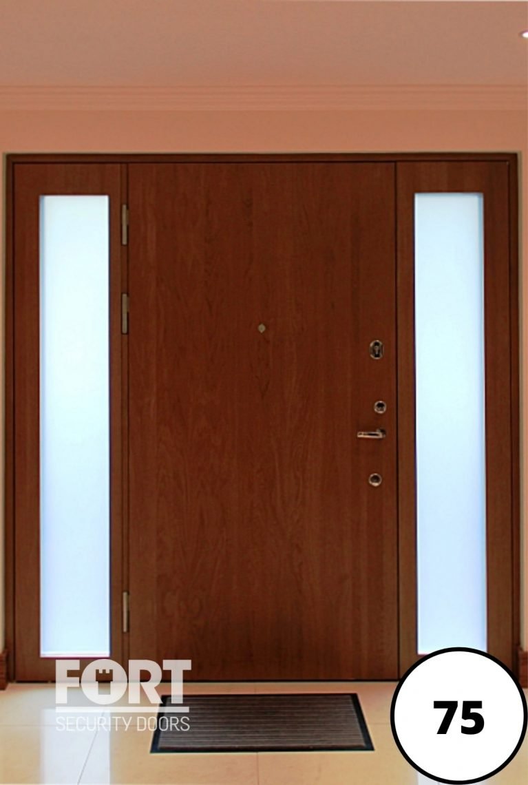 0075 Single Fort Security Entry Door With Two Glass Side Panels 