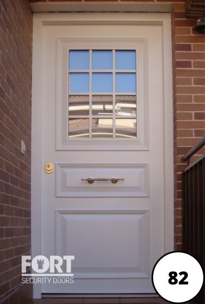 0082 Single White Door With 3 Panel Design With 9 Glass Squares Fort Security Doors 
