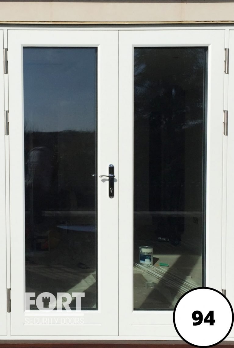 0094 Double White One Large Glass Panel Fort Security Door