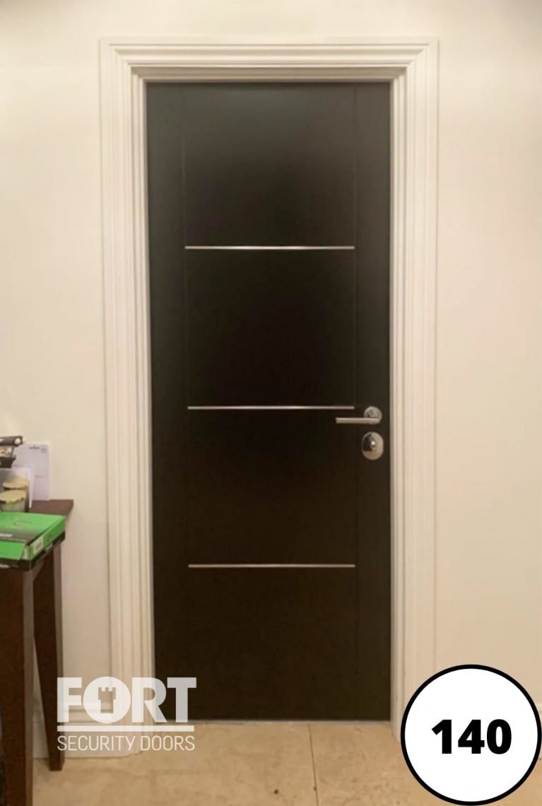 0140 Black 4 Aluminium Inlays Steel Fort Security Door