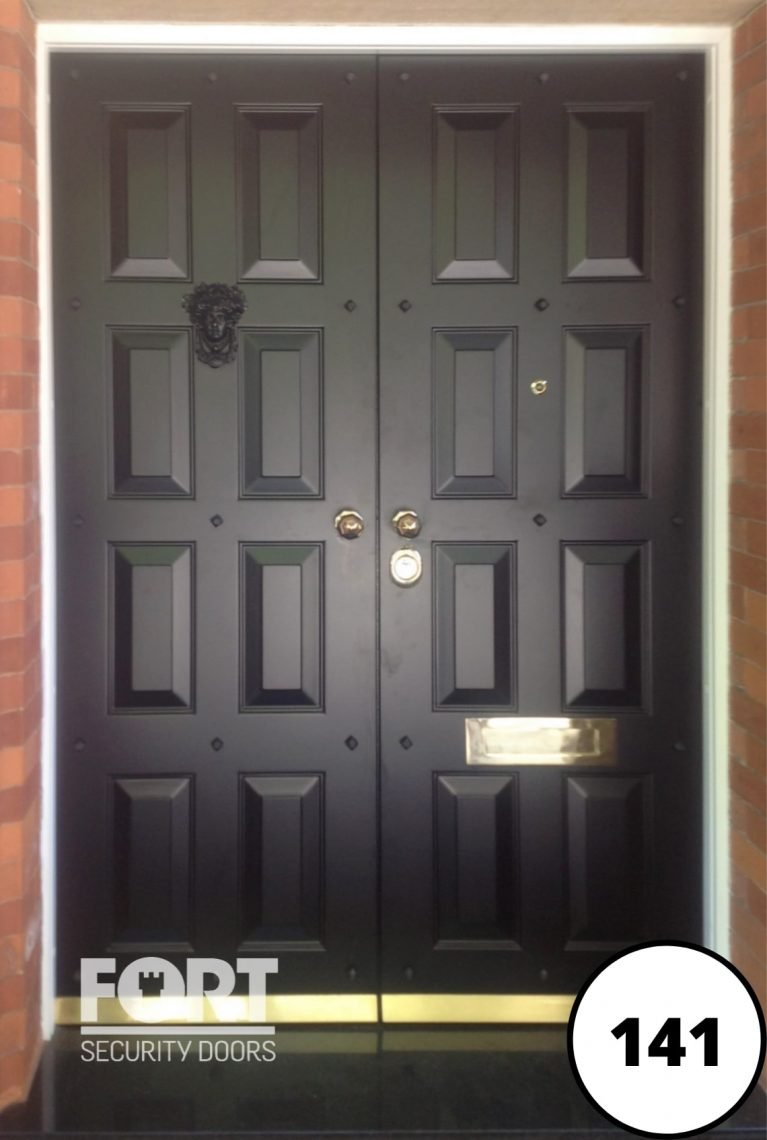 0141 Matte Black Double Fort Security Door With Gold Features