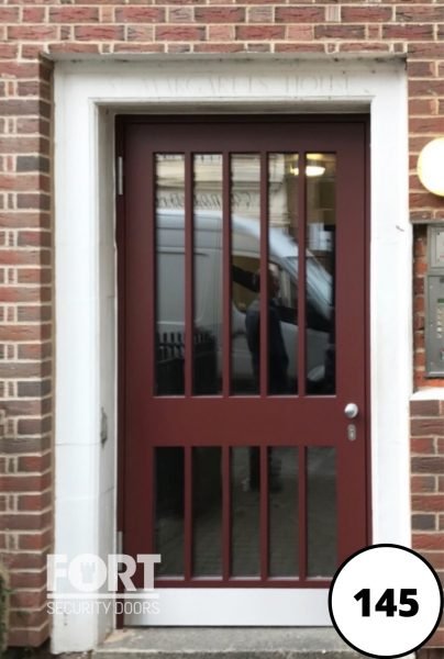 0145 Residential Steel Fort Security Doors With Wooden Finish And Secure Glass Panels
