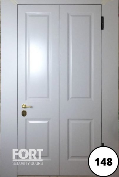 0148 Home Internal Double White Fort Security Door With Custom Panel Design