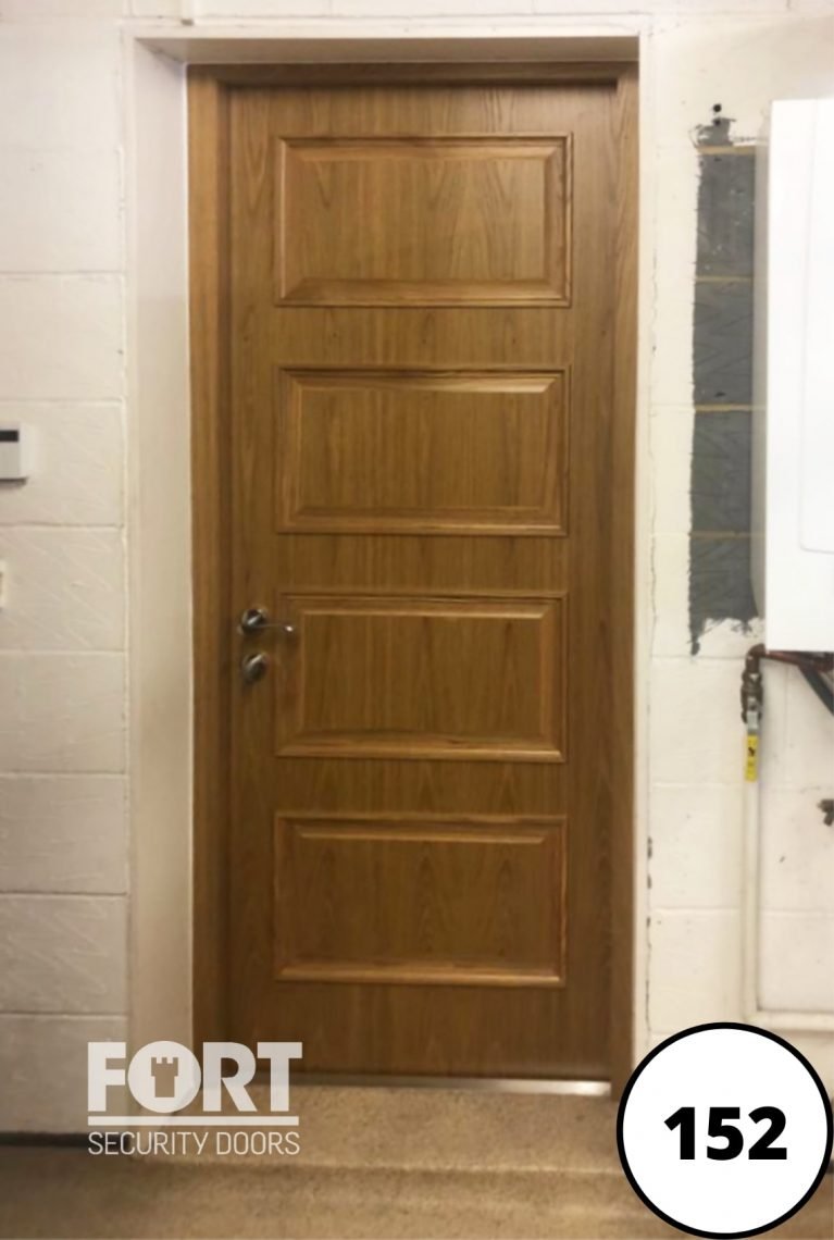 0152 Single Wooden Finish Interior Fort Security Door With Panel Design