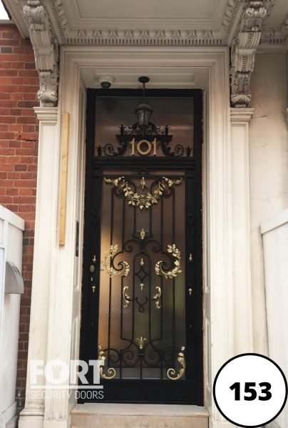 0153 Residential Heritage Metal Custom Fort Security Door With Gold Accents
