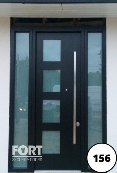 0156 Fort Security Single Front Door With 2 Glazed Side Panes And Squared Glass On Door