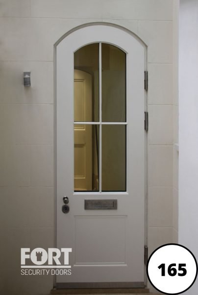 0165 Custom White Modern Arch Front Fort Security Door With Central Glass Panels