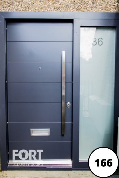 0166 Single Fort Security Door Horizontal Lines Design With Side Glass Panel