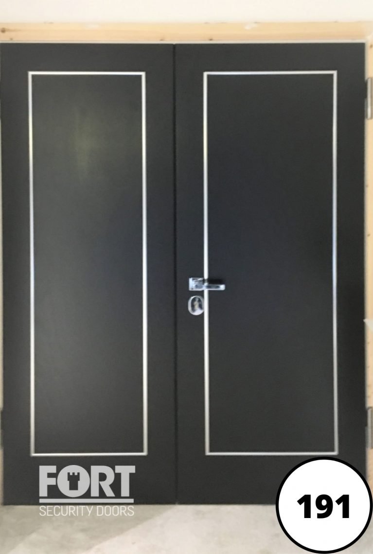 0191 Custom White And Black Double Door Finish With Outline Panel Design Fort Security Door