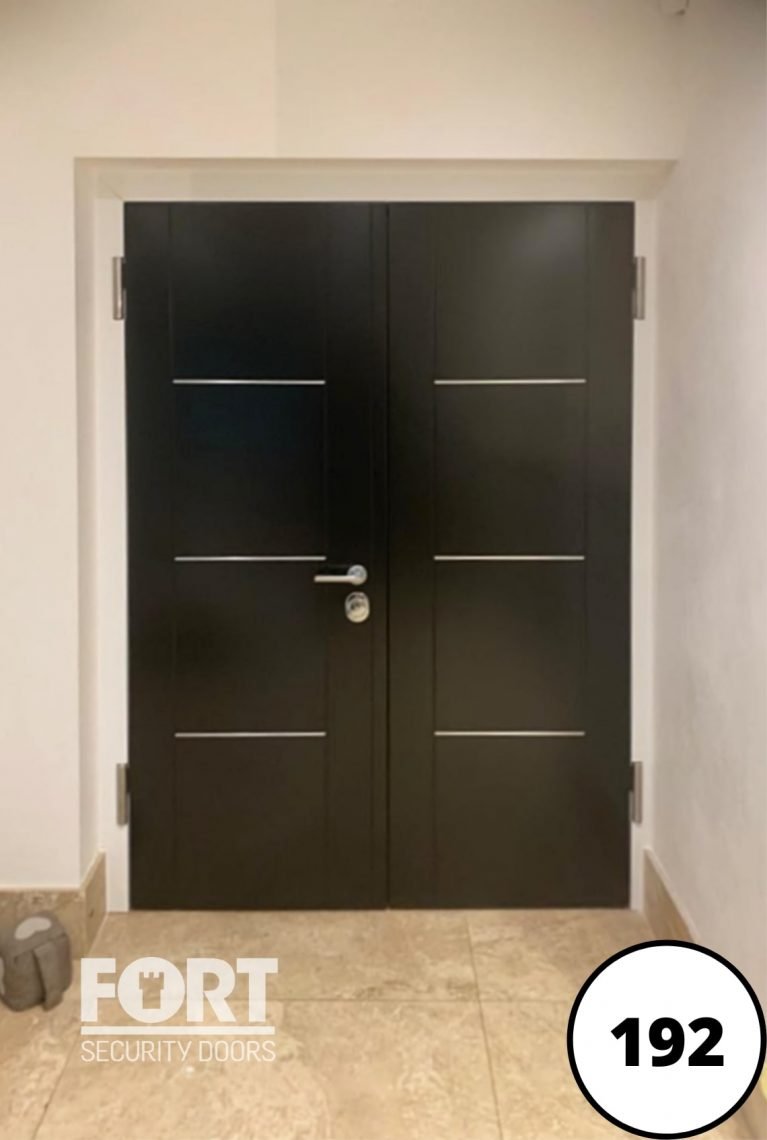 0192 Jet Black Satin Finish Double Aluminium Inlays Design Home Fort Security Door