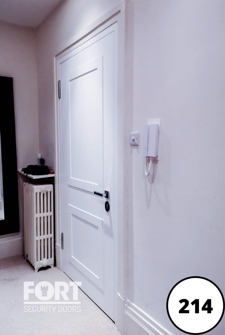 0214 Single White Residential Internal Fort Security Door With Double Panels