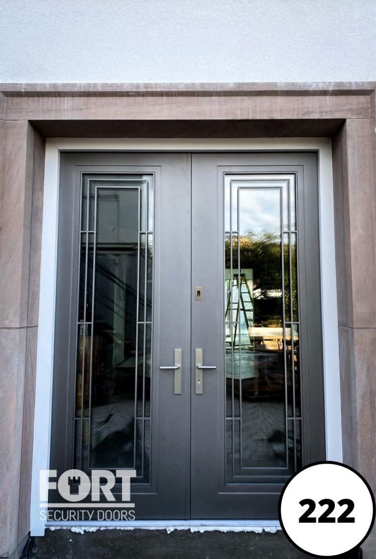 0222 Grey Fort Security Door With 2 Glass Panels