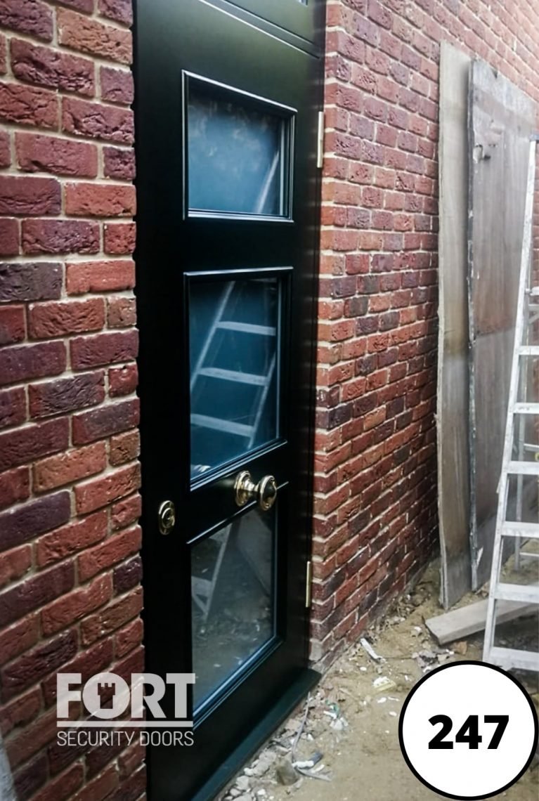 0247 Black Fort Security Door With 3 Glass Rectangle Design Inbuilt