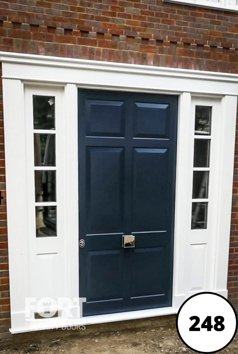 0248 Dark Blue Fort Security Door With Glass Side Panel