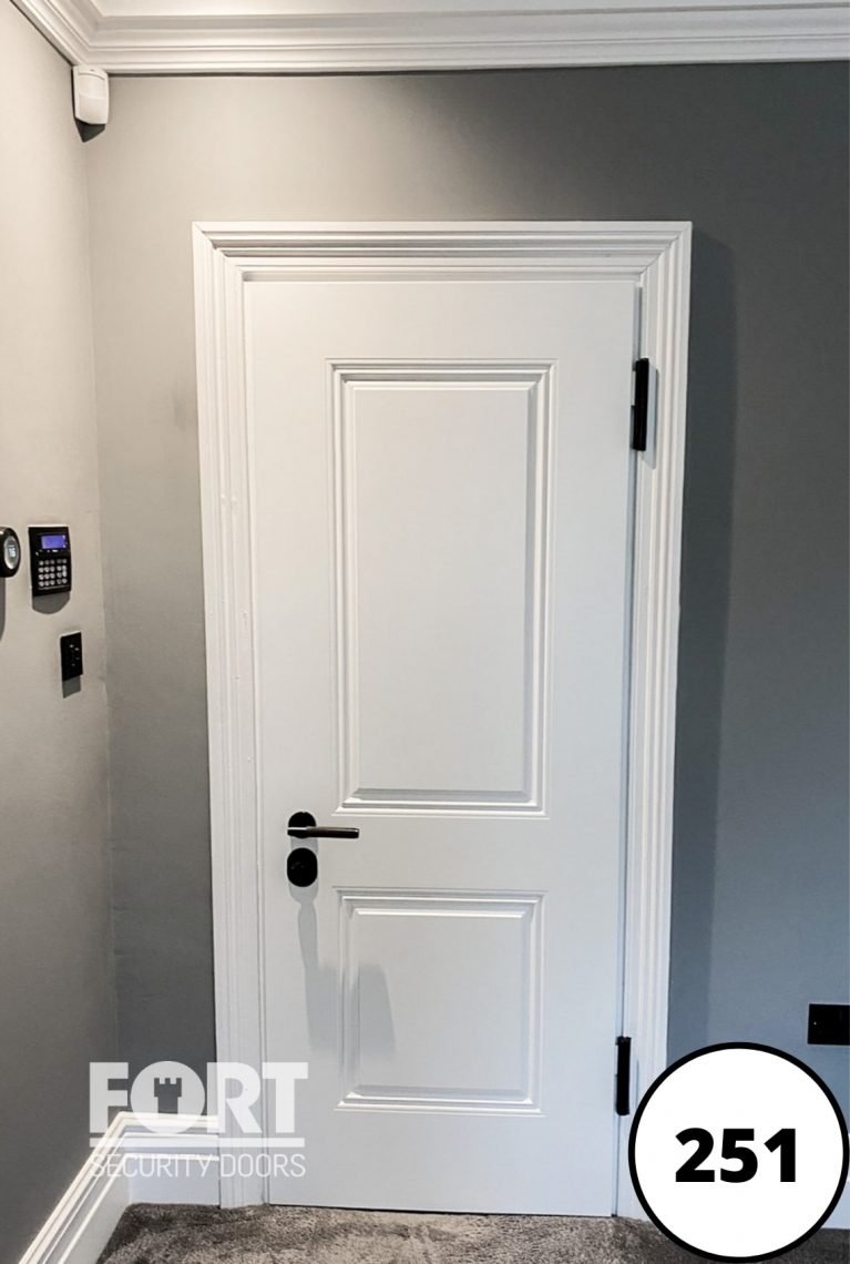 0251 Satin White Interior Fort Security Door With Custom Two Panel Design