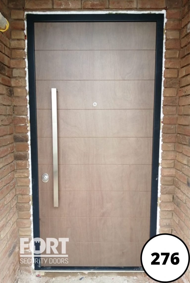 0276 Wooden Finish Security Front Fort Security Doors For Homes With Horizontal Lines Design