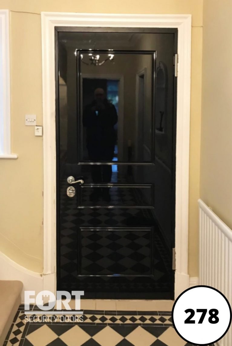 0278 Black High Gloss High Fort Security Doors For Homes With Three Panel Design