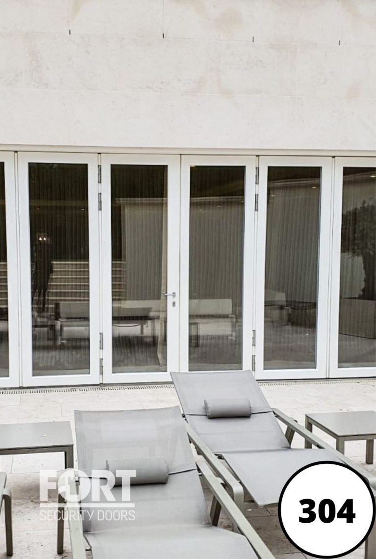0304 White Bifold Glass Fort Security Doors With Steel Structure
