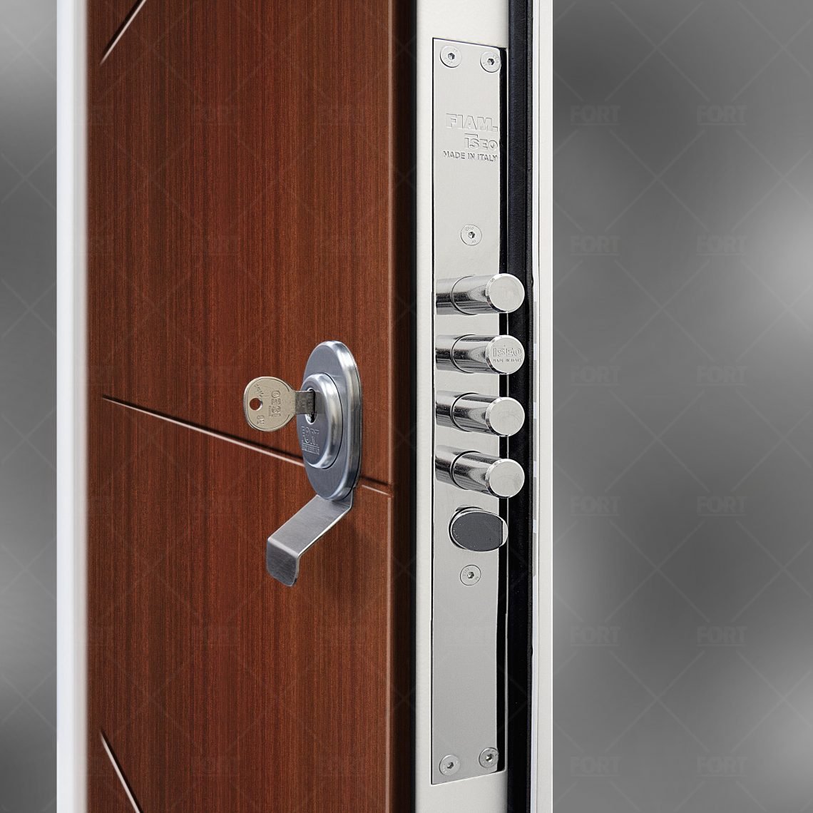 Lock System In Mahogany By Fort Security Doors Uk