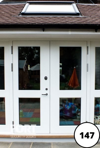 0147 Double White Fort Security Door With Glass And Side Glass Panels