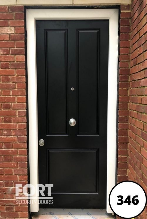 0346 Black Single 3 Panel Edwardian Fort Security Door With Centre Knob