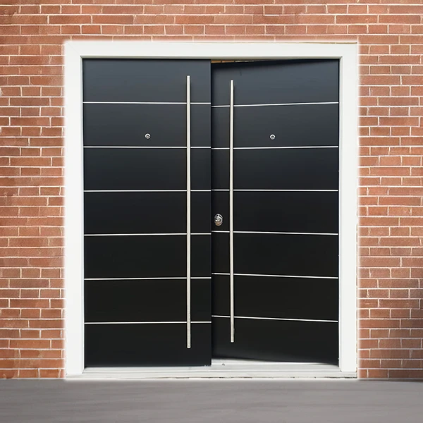 Elegant black and red front doors, Greater London, England, UK