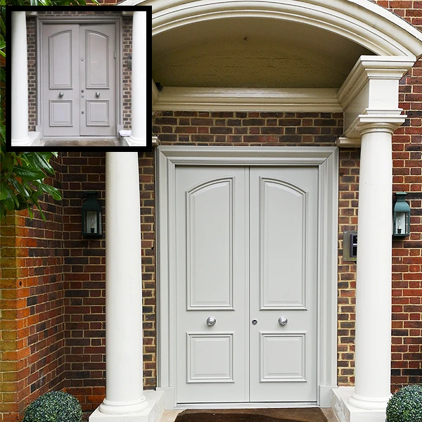 Elegant black and red front doors, Greater London, England, UK