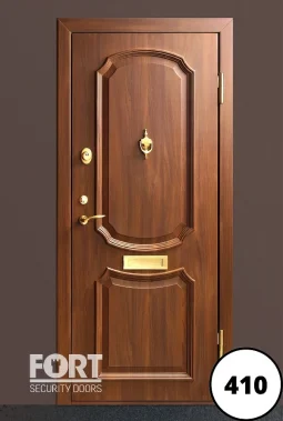 0410 Bespoke Two Panel Design Wooden Front Fort Security Door With Gold Accessories