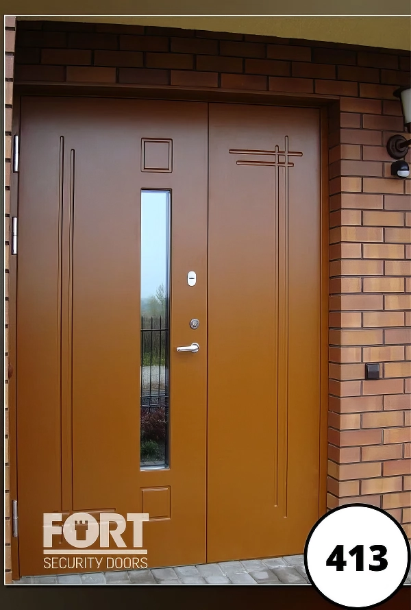 0413 Residential Bespoke Brown Front Fort Security Door With Central Window