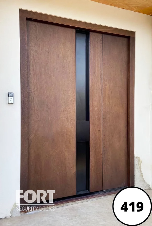 0419 Brown Single Fort Security Door With Bespoke Design