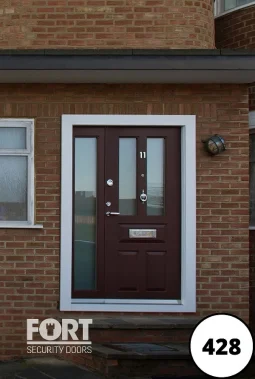 0428 Brown Single Fort Security Door With Three Glass And Side Panel