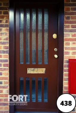 0438 Brown Single Fort Security Door With Glass