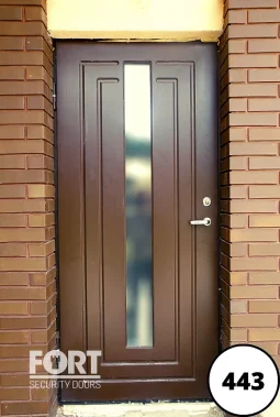 0443 Brown Single Fort Security Door With Bespoke Design And Glass