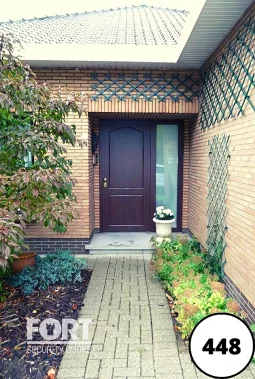 0448 Brown Single Fort Security Door With Two Panel Edwardian Design With Glass Side Panel