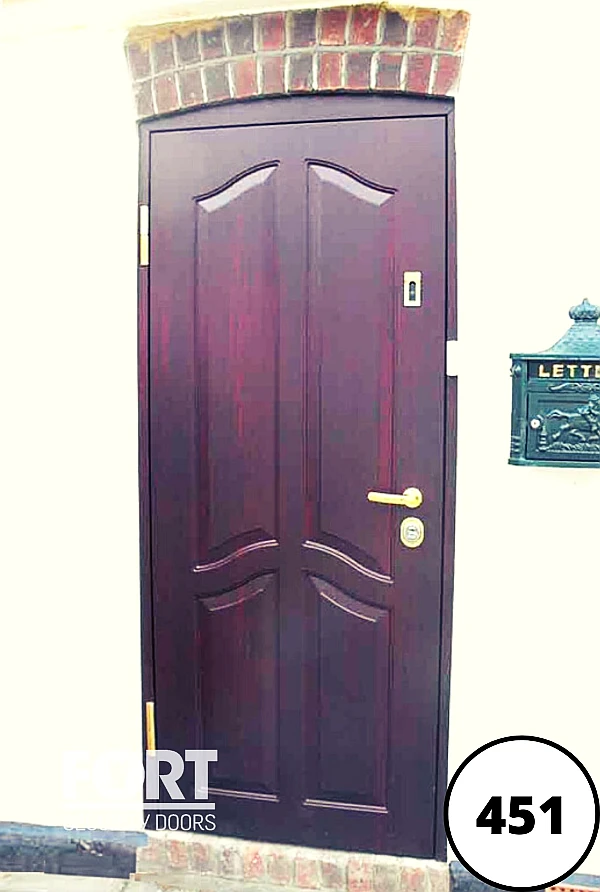 0451 Brown Single Fort Security Door With Four Panel Bespoke Design