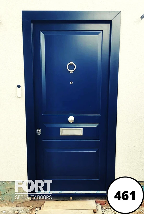 0461 Black Single Fort Security Door With Three Panel Edwardian Design