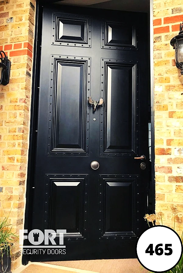 0465 Black Single Fort Security Door Victorian Six Panel Design Bespoke Ironmongery
