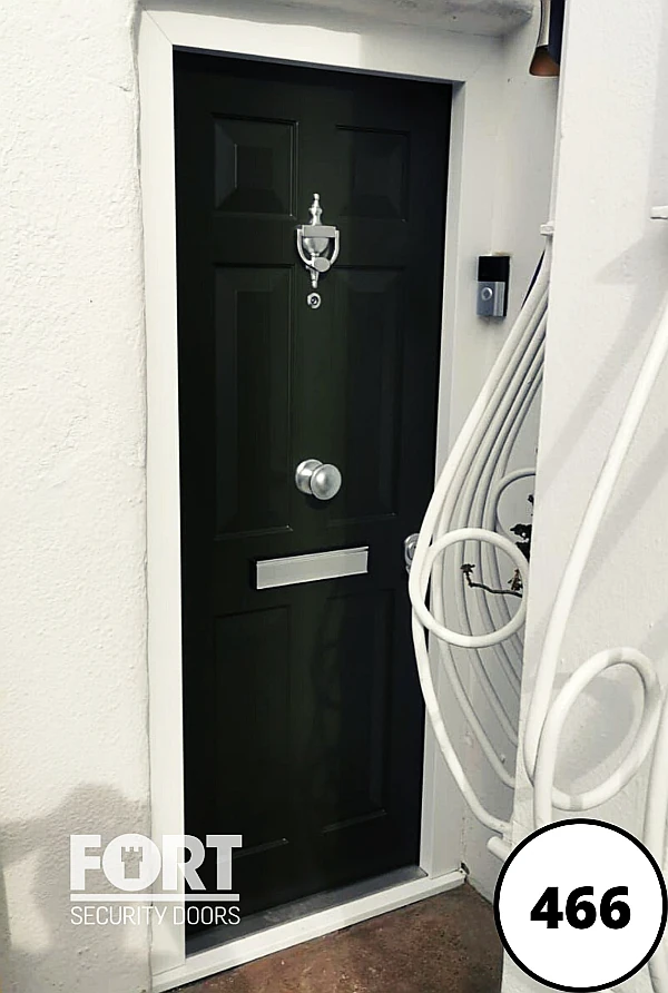 0466 Black Single Fort Security Door Victorian Six Panel Design