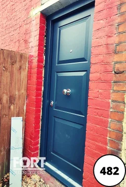 0482 Grey Single Fort Security Door With Three Panel Edwardian Design