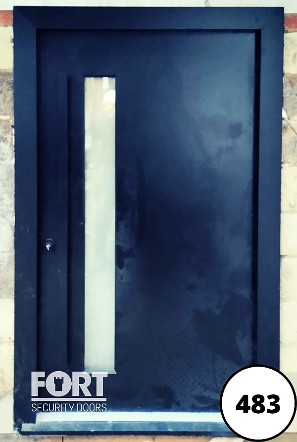0483 Black Single Fort Security Door With Lock Side Glass