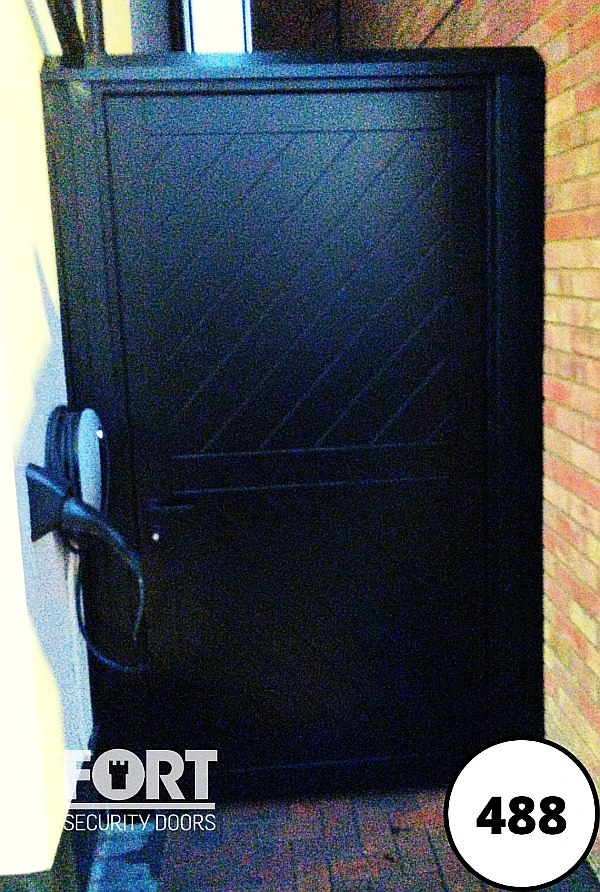 0488 Black Single Fort Security Door With Bespoke Design