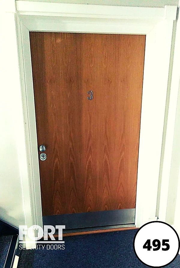 0495 Brown Wooden Single Fort Security Door With Plain Design