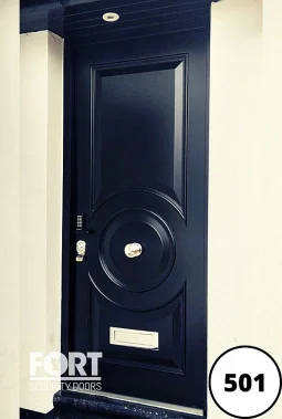 0501 Black Single Fort Security Door With Circle Design