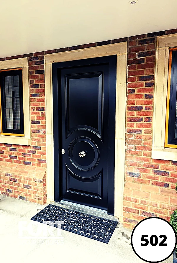 0502 Black Single Fort Security Door With Circle Design