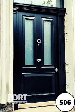 0506 Black Single Fort Security Door With Edwardian Three Panel Design